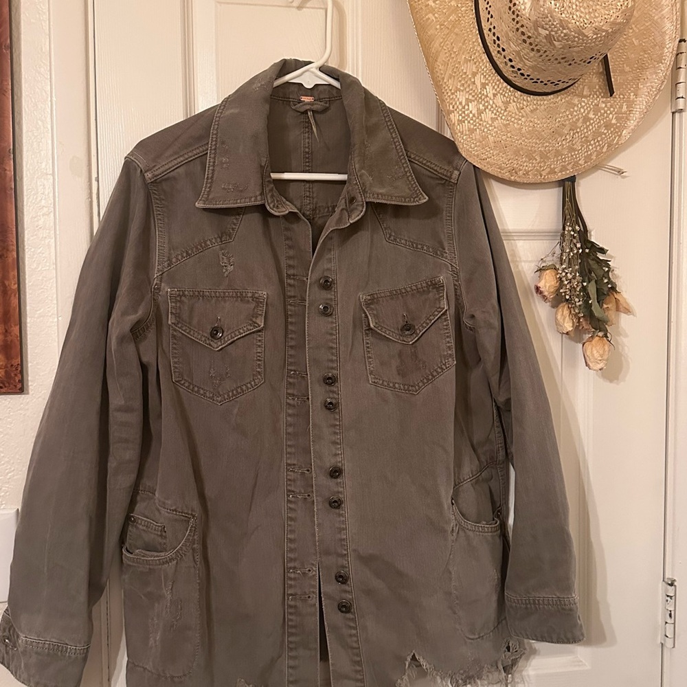 Free People Distressed Olive Jacket